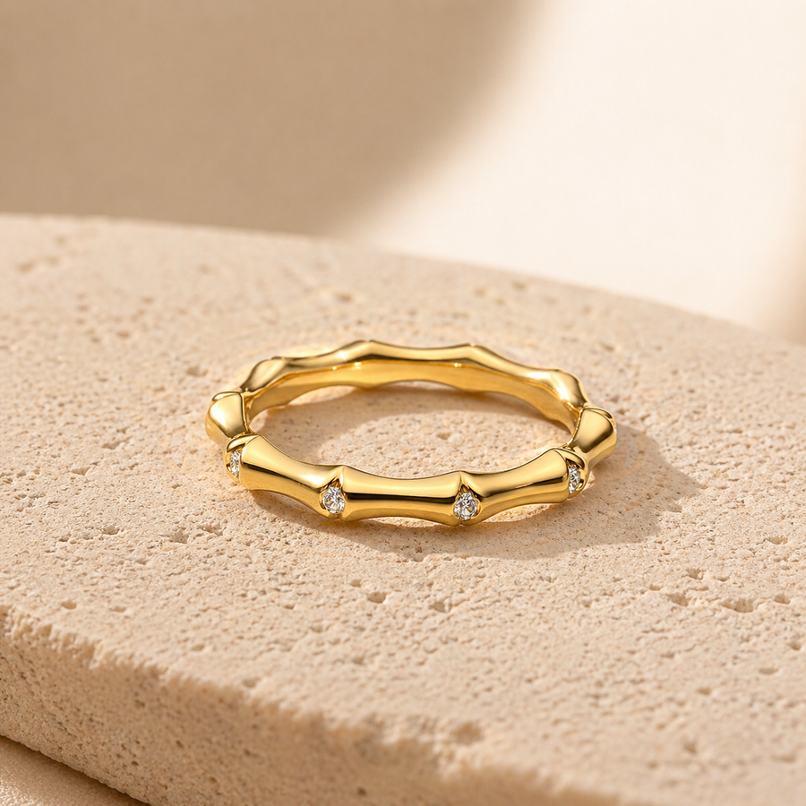 925 sterling silver Sculpted Pavé Band Ring with cubic zirconia accents in gold finish, product detail