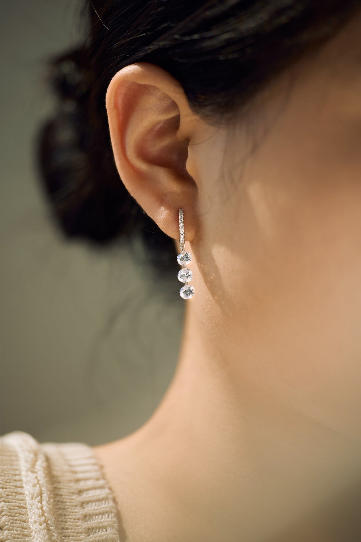 Triple Drop Pavé Huggie Hoops