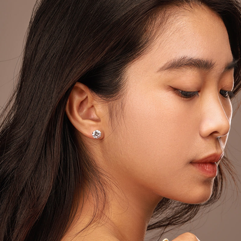 Aretes de Botón Solitario Redondo de plata esterlina 925, en modelo 3