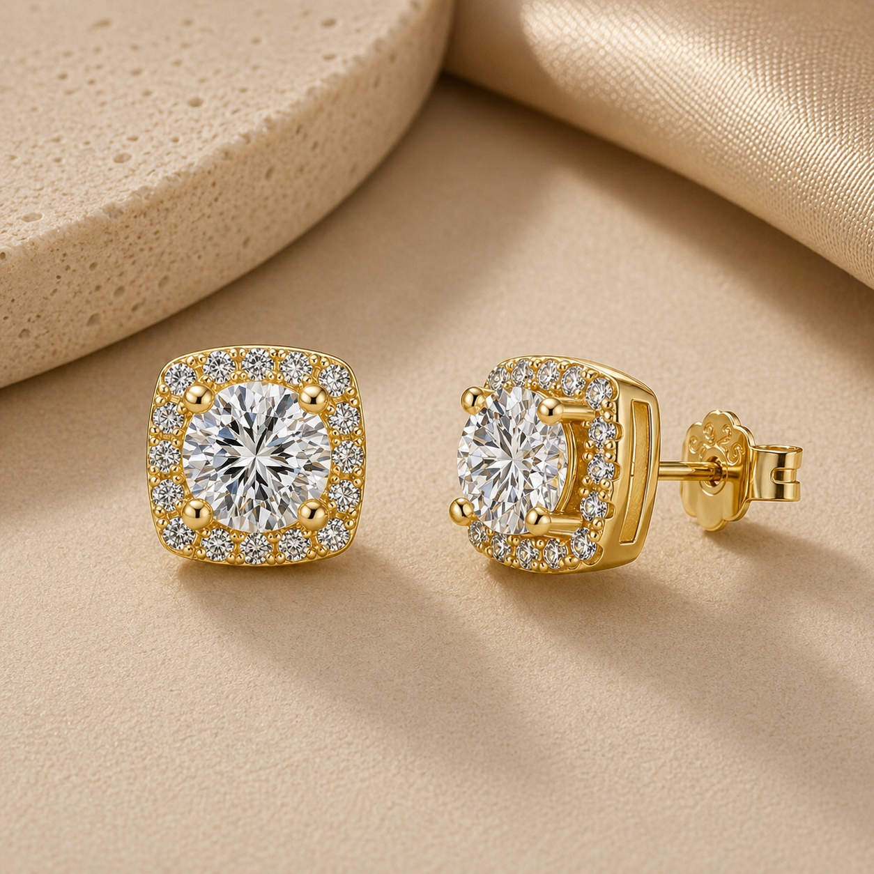 Cushion Halo Stud Earrings