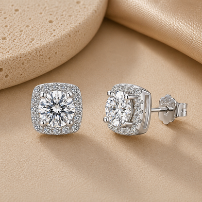 Cushion Halo Stud Earrings