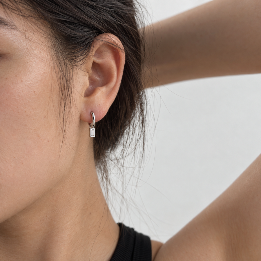 Mini Baguette Drop Hoops