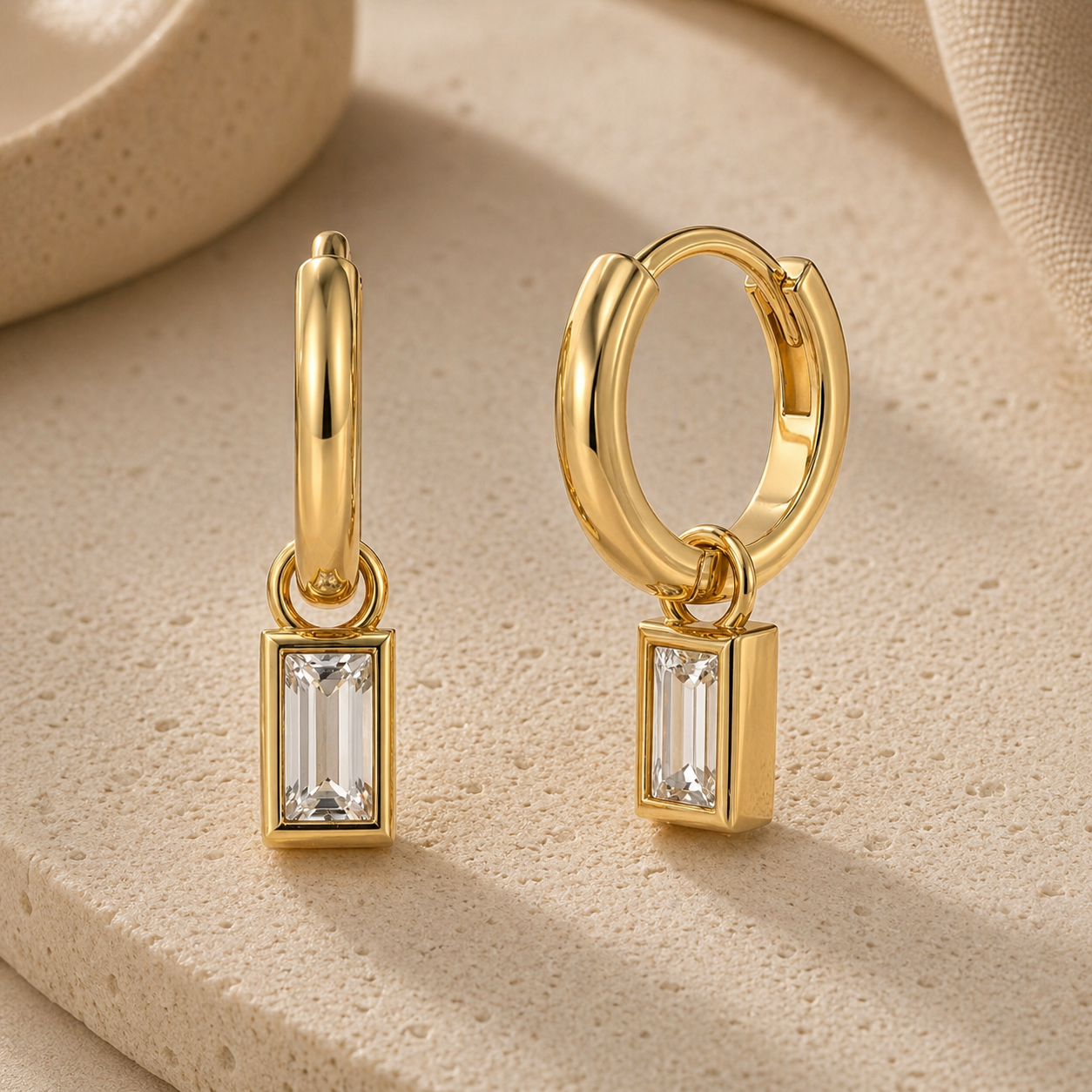 Mini Baguette Drop Hoops