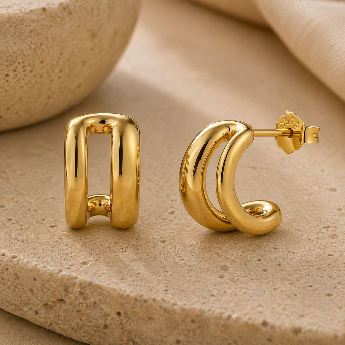 925 sterling silver Bold Curve Stud Earrings in gold finish, product detail