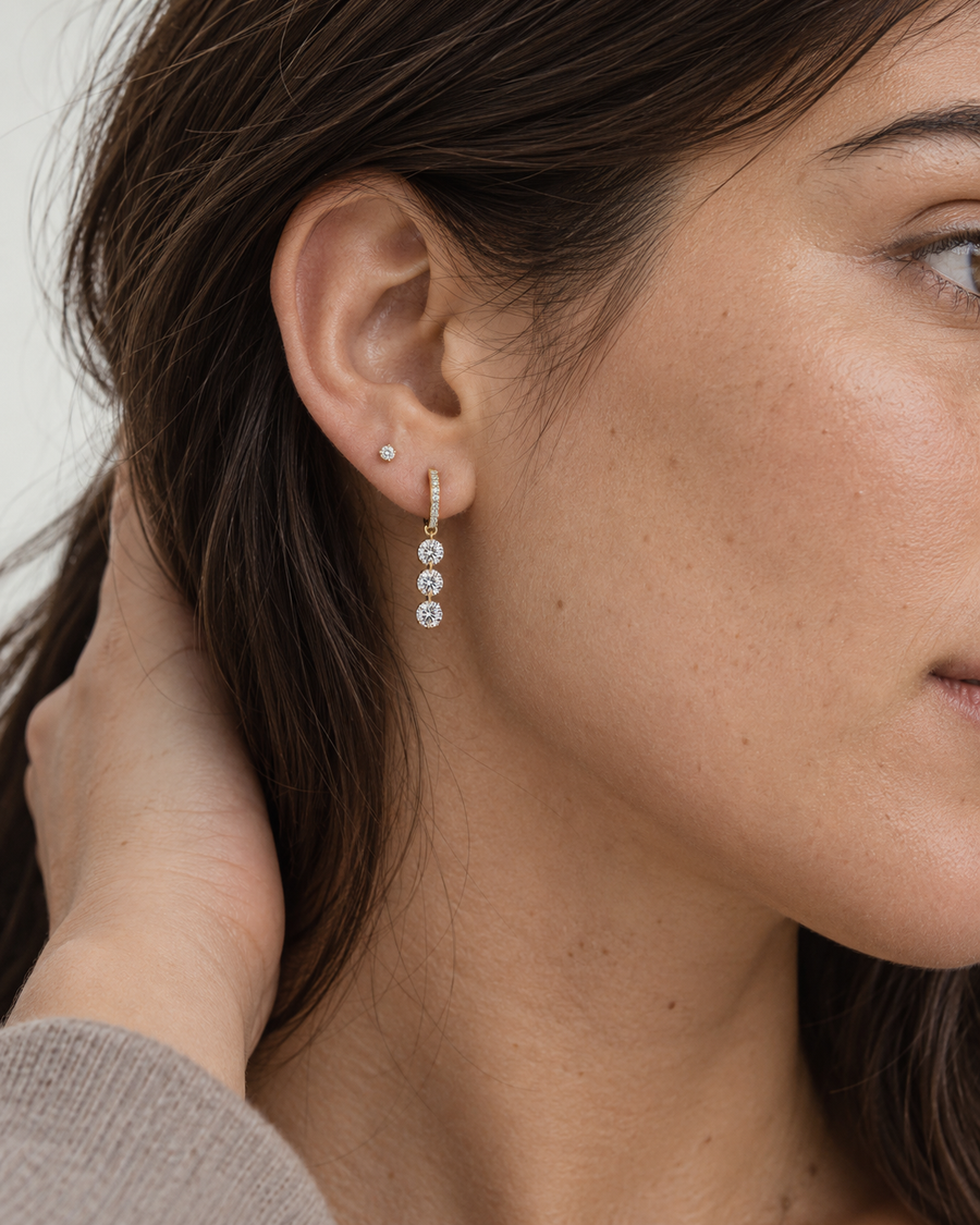 Triple Drop Pavé Huggie Hoops