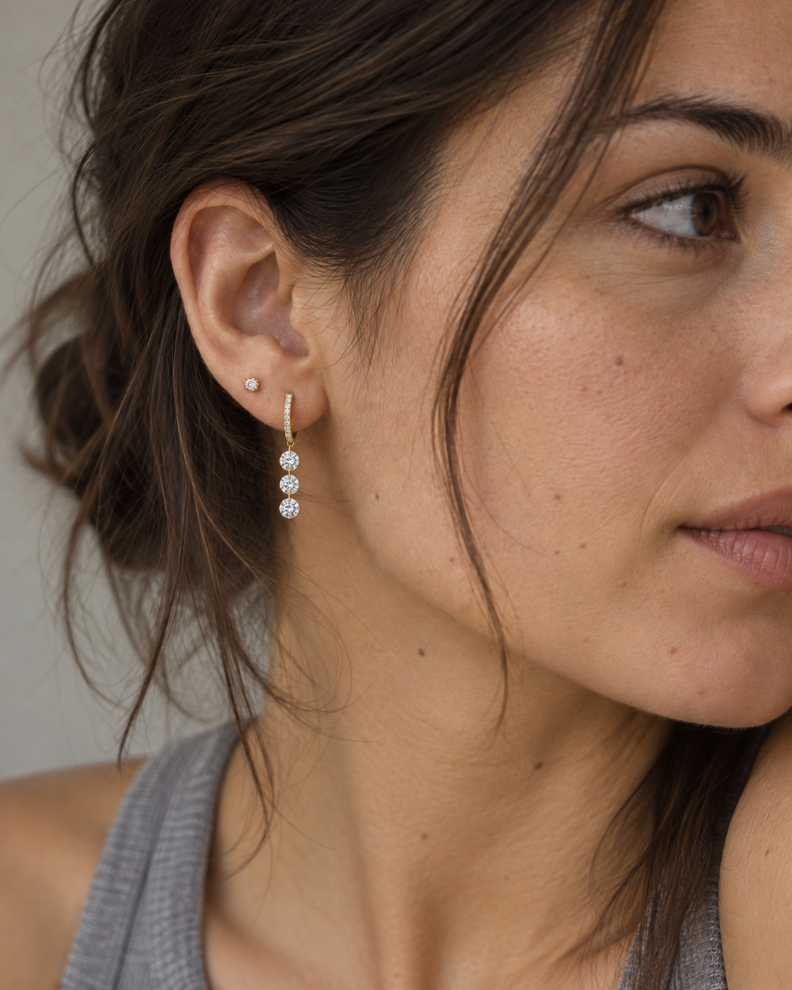 Triple Drop Pavé Huggie Hoops
