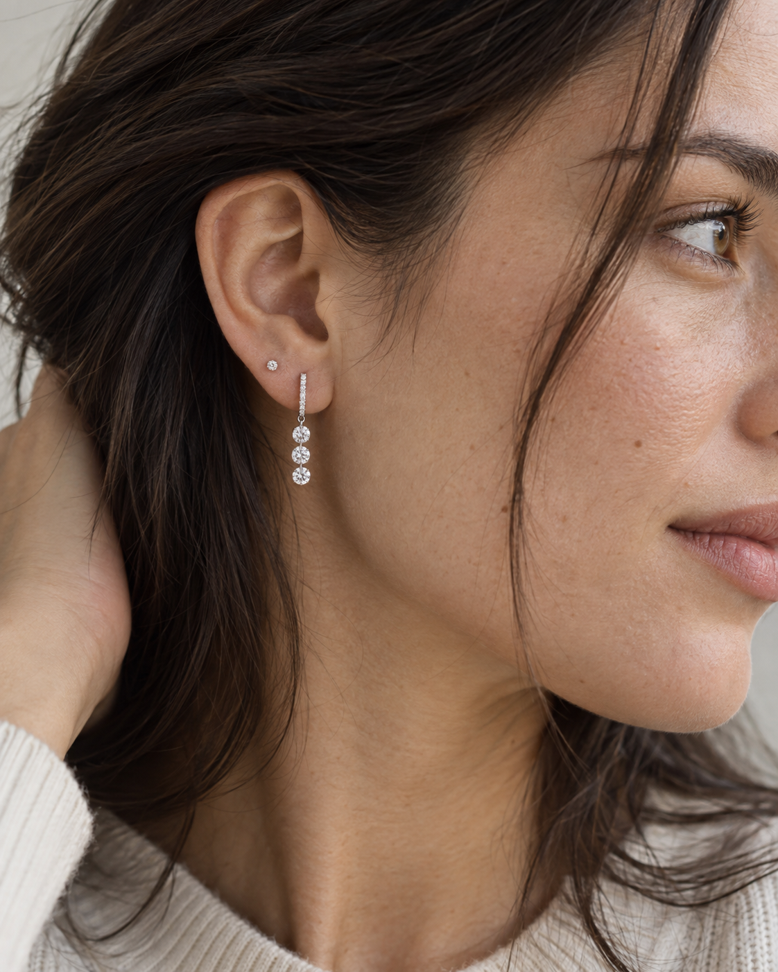 Triple Drop Pavé Huggie Hoops