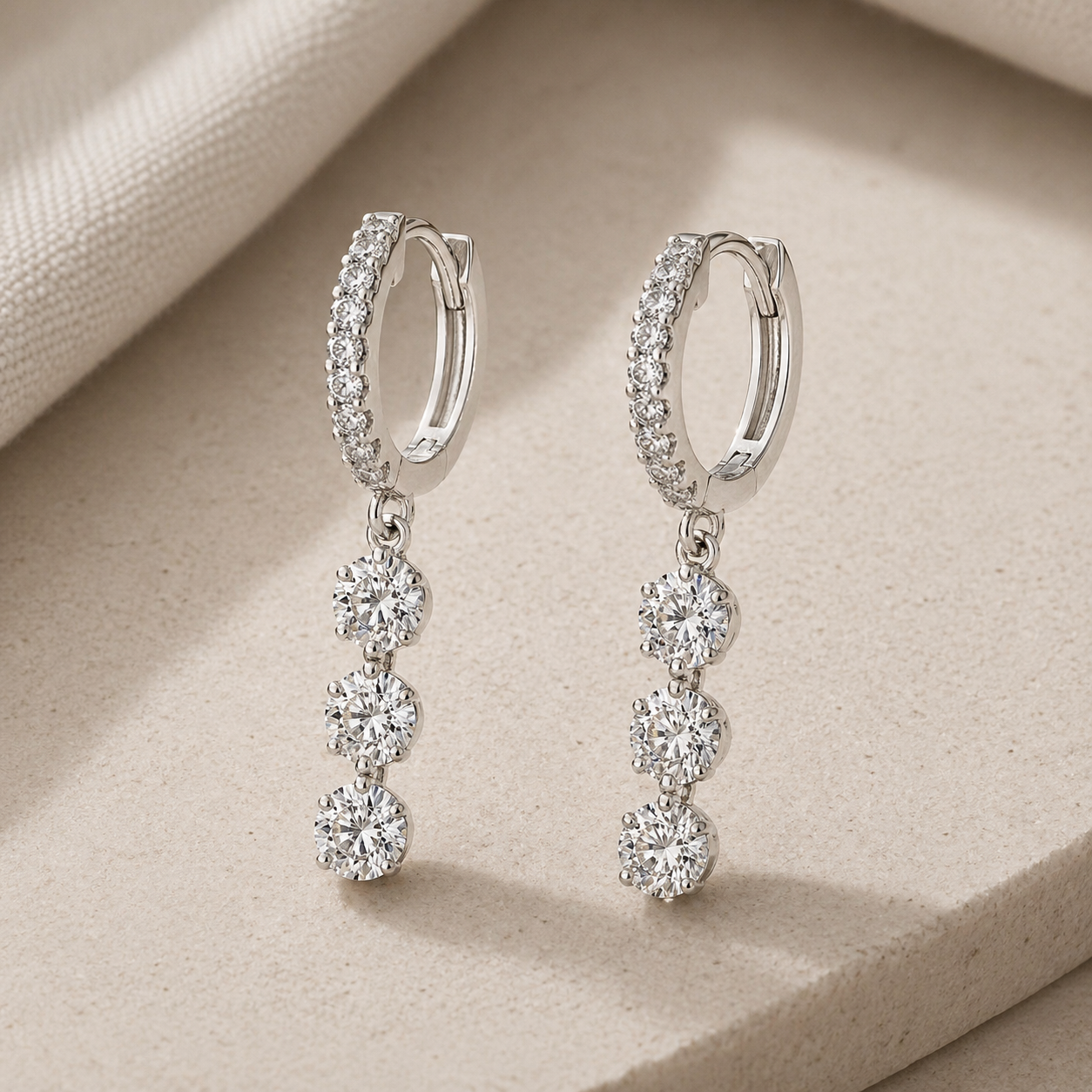 Triple Drop Pavé Huggie Hoops