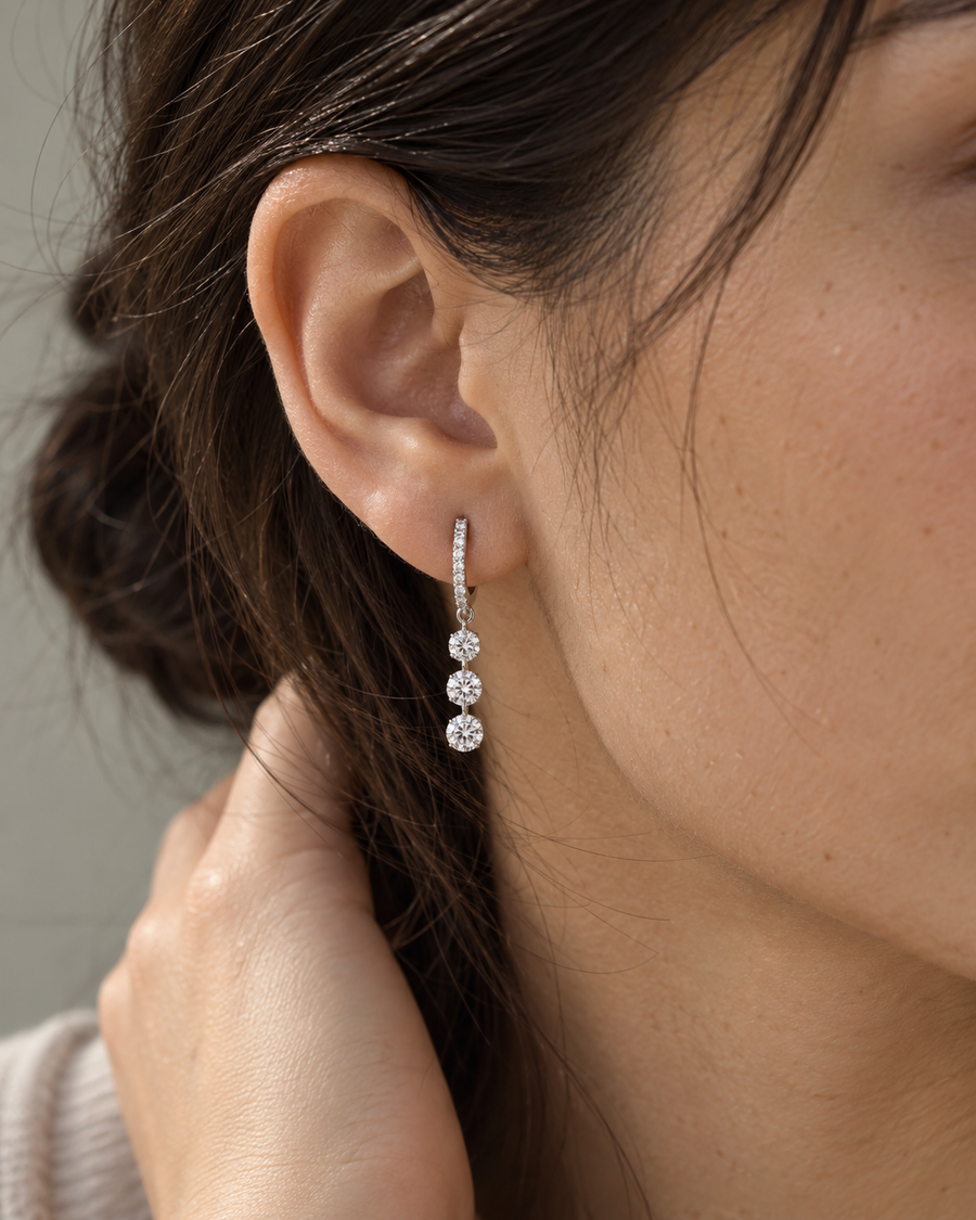 Triple Drop Pavé Huggie Hoops