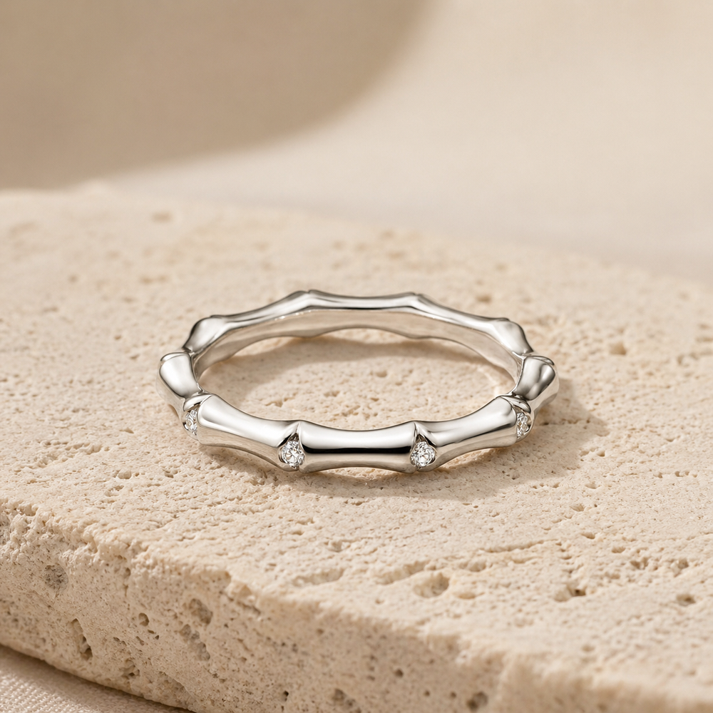 925 sterling silver Sculpted Pavé Band Ring with cubic zirconia accents in silver finish, product detail