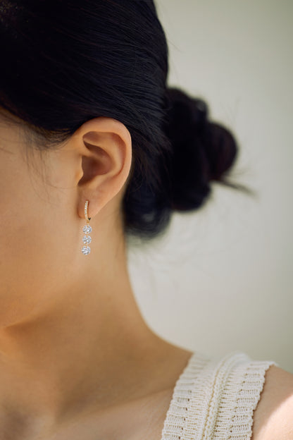 Triple Drop Pavé Huggie Hoops