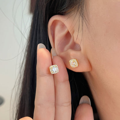 Cushion Halo Stud Earrings