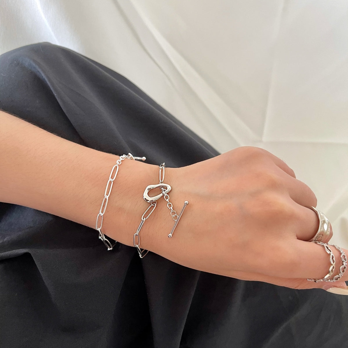 Pulsera de Eslabón Oval de plata esterlina 925 en acabado plateado, en modelo 3