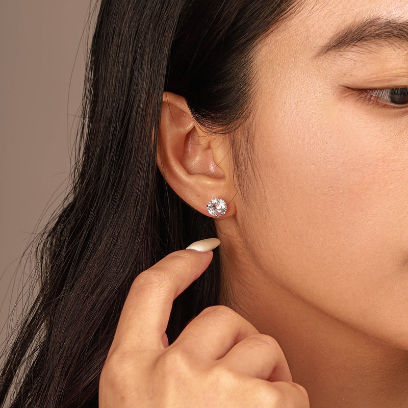Aretes de Botón Solitario Redondo de plata esterlina 925, en modelo 2